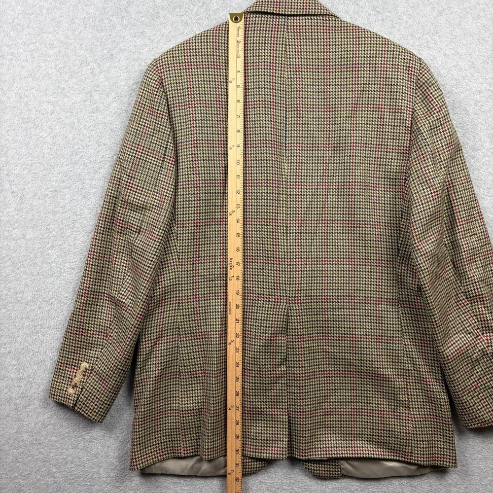 Vintage Paul Stuart Sport Coat Mens 42L Tan Plaid Houndstooth Lambswool Cashmere